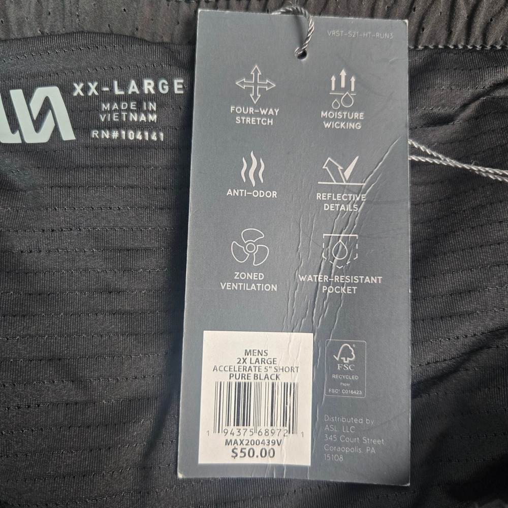 VRST Mens Accelerate 5" Running Shorts Pure Black 2XL Reflective Liner NWT - Picture 4 of 8